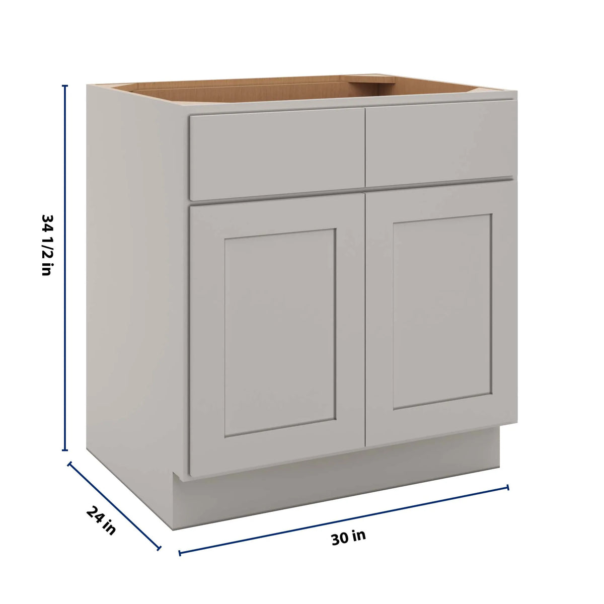 cnc luxor misty grey 30 w x 32 1 2 h double door 2 drawer base cabinet