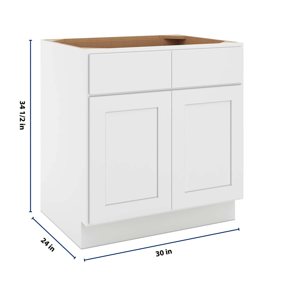 cnc luxor white 30 w x 32 1 2 h double door 2 drawer base cabinet