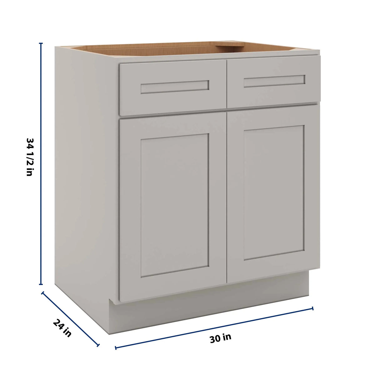 CNC Luxor 5-Piece Misty Grey 30" W 2 Drawer Double Door Base Cabinet W/ 1 Pullout Shelf