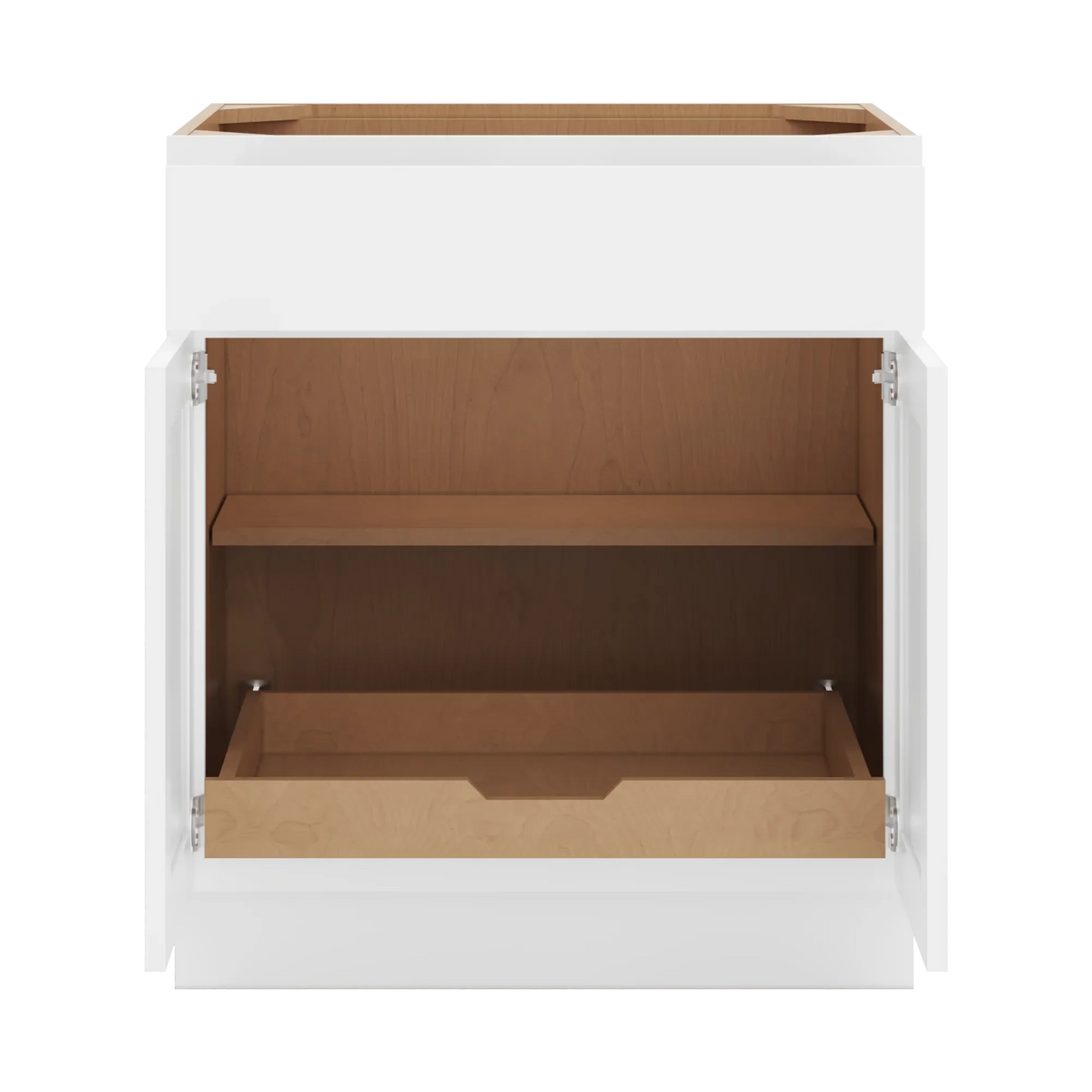 cnc luxor white 30 w 2 drawer double door base cabinet w 1 pullout shelf