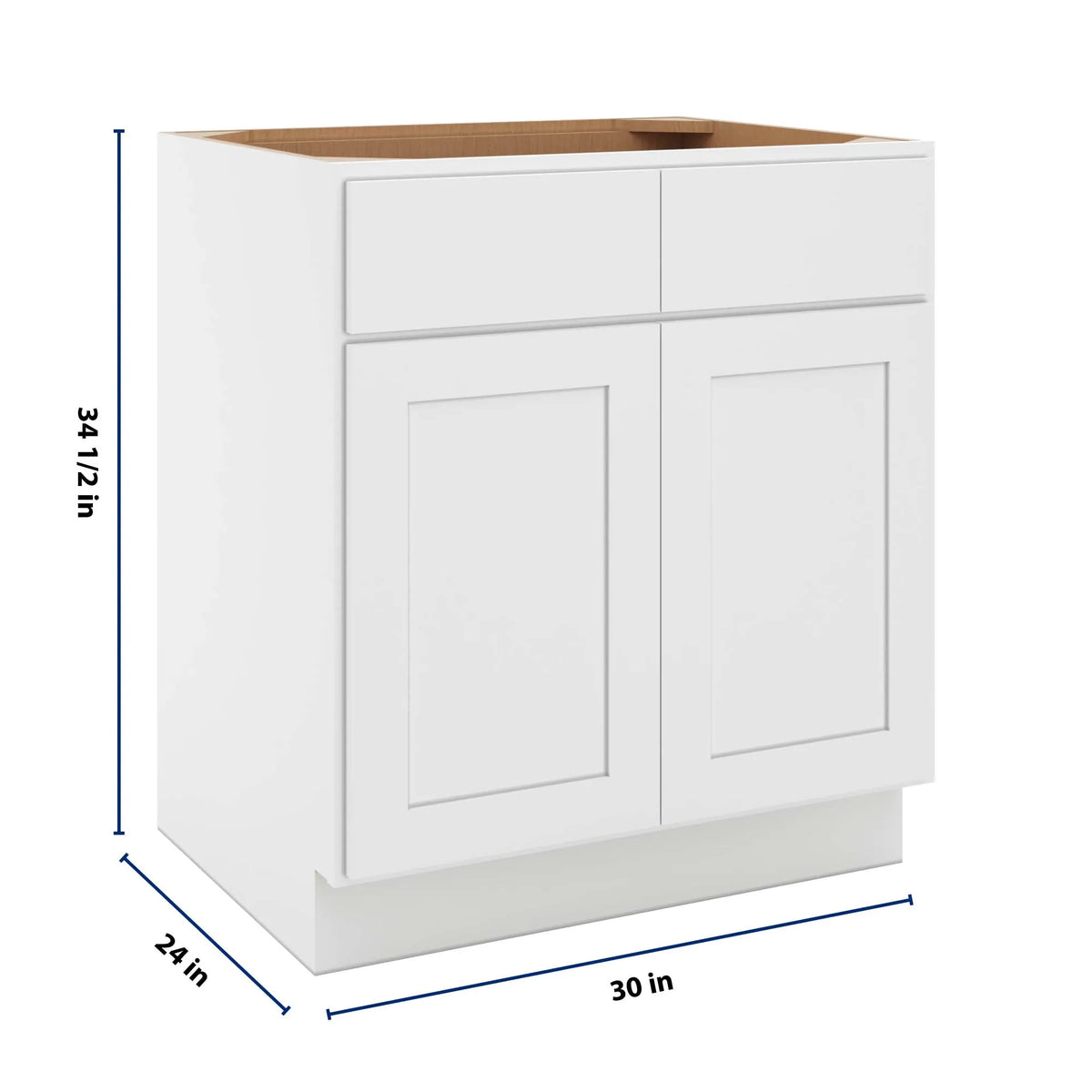 cnc luxor white 30 w 2 drawer double door base cabinet w 2 pullout shelf