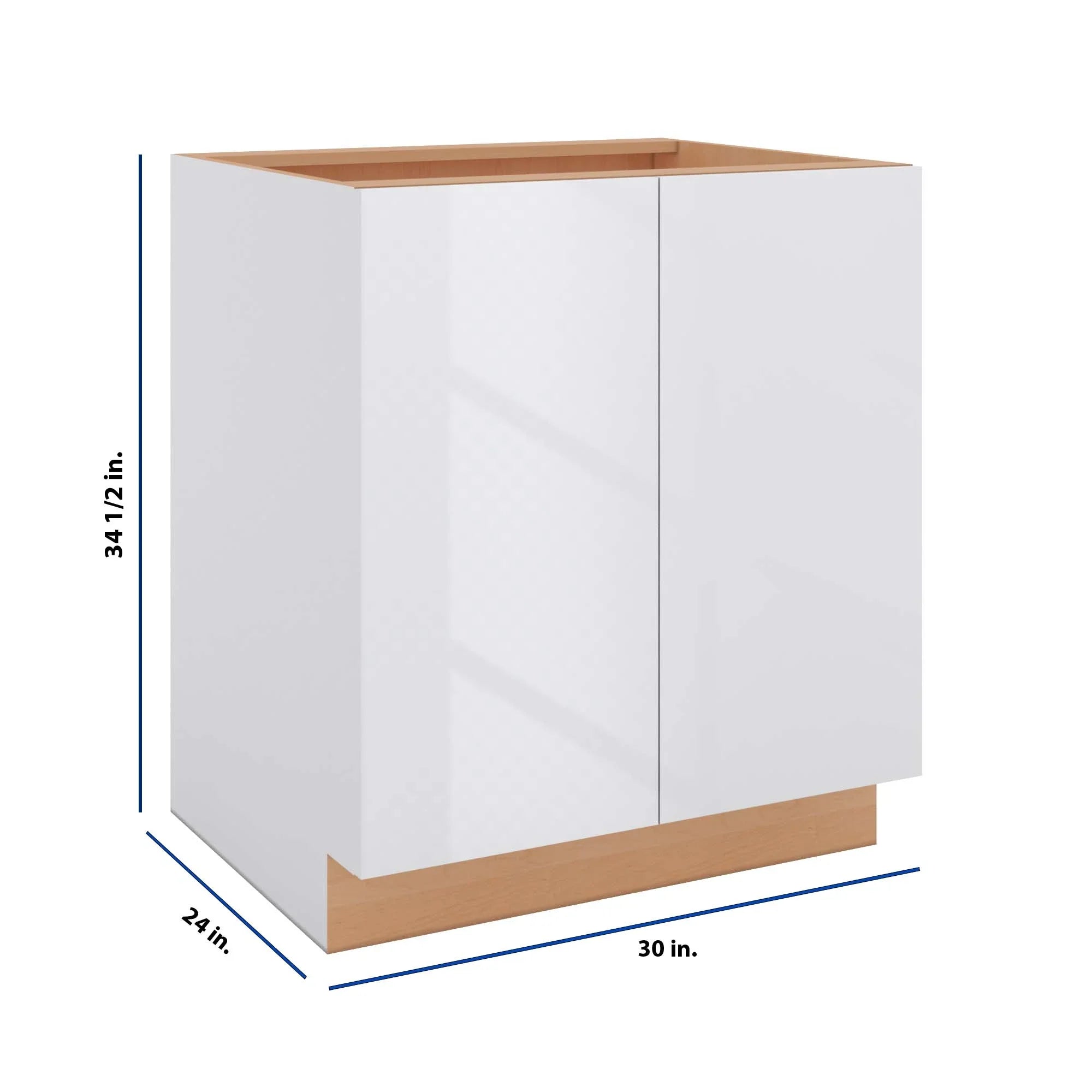 Modernform Cabinet Gloss White 30" W X 34 1/2" H X 24" D Full Height Double Door Base Cabinet