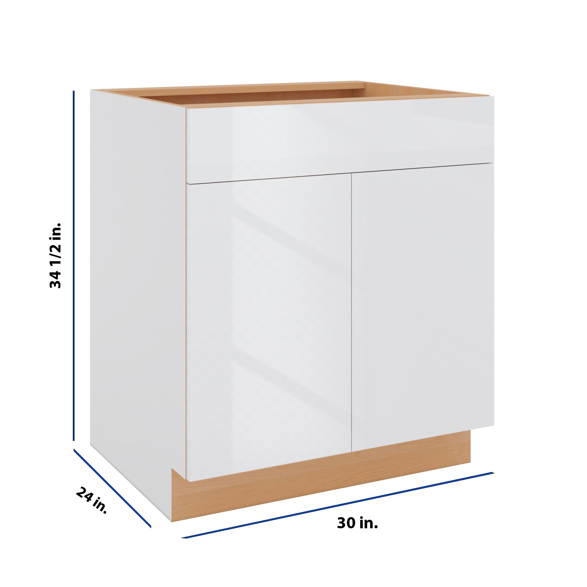 Modernform Cabinet Gloss White 30" W X 34 1/2" H X 24" D Double Door Base Cabinet