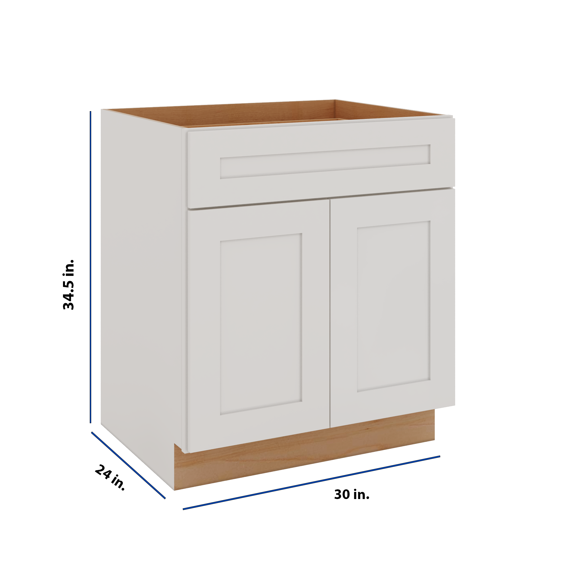Modernform Cabinet White Shaker 30" W X 34 1/2" H X 24" D Double Door Base Cabinet