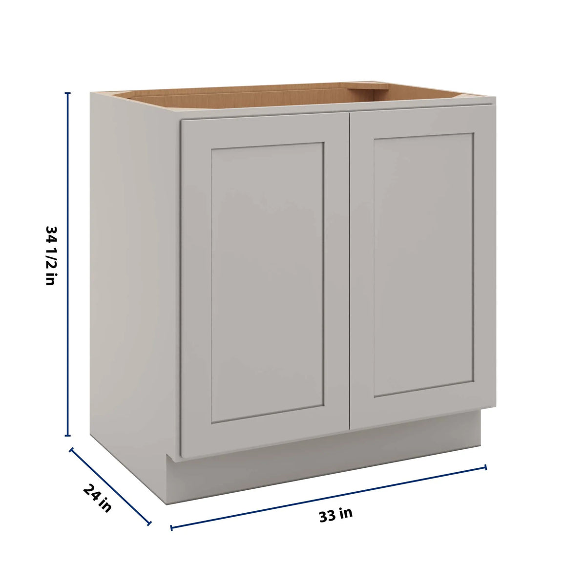 cnc luxor misty grey 33 w full height double door base cabinet w 2 pullout shelf