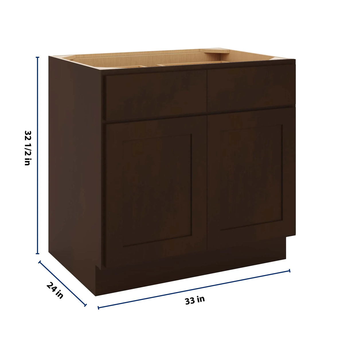 CNC Luxor 5-Piece Espresso 33" W X 32 1/2" H Double Door 2 Drawer Base Cabinet