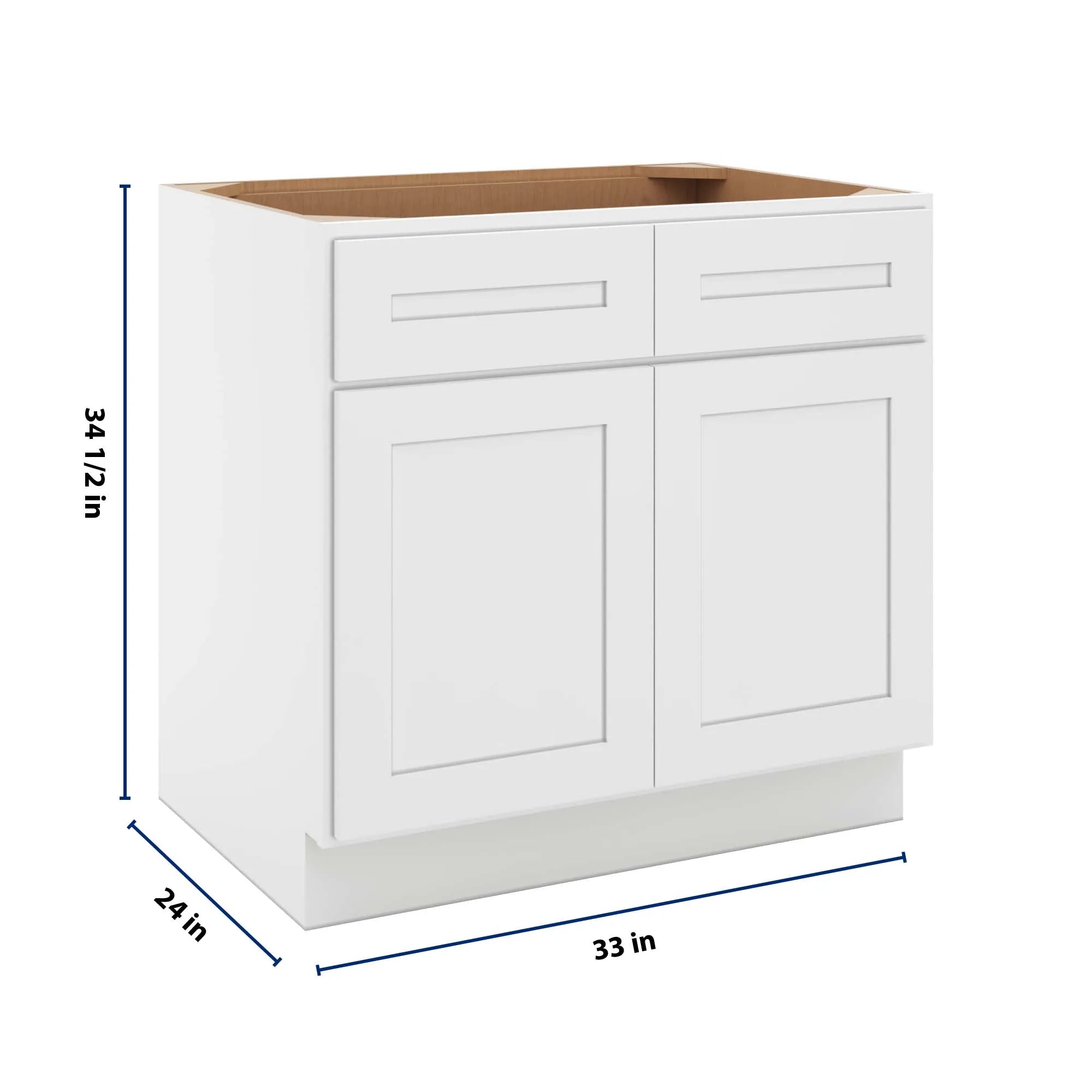 cnc luxor 5 piece white 33 w x 32 1 2 h double door 2 drawer base cabinet