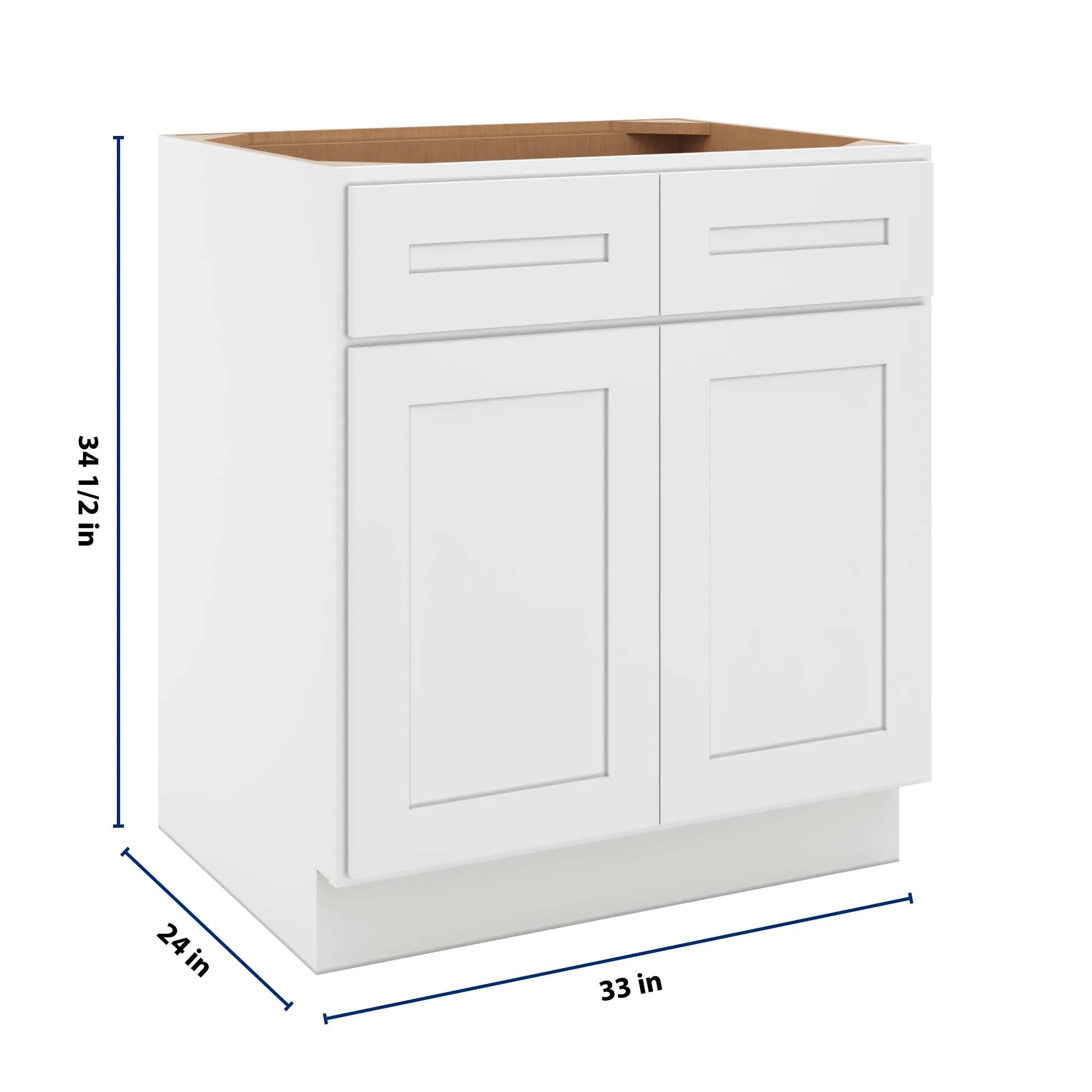 cnc luxor 5 piece white 33 w 2 drawer double door base cabinet w 1 pullout shelf