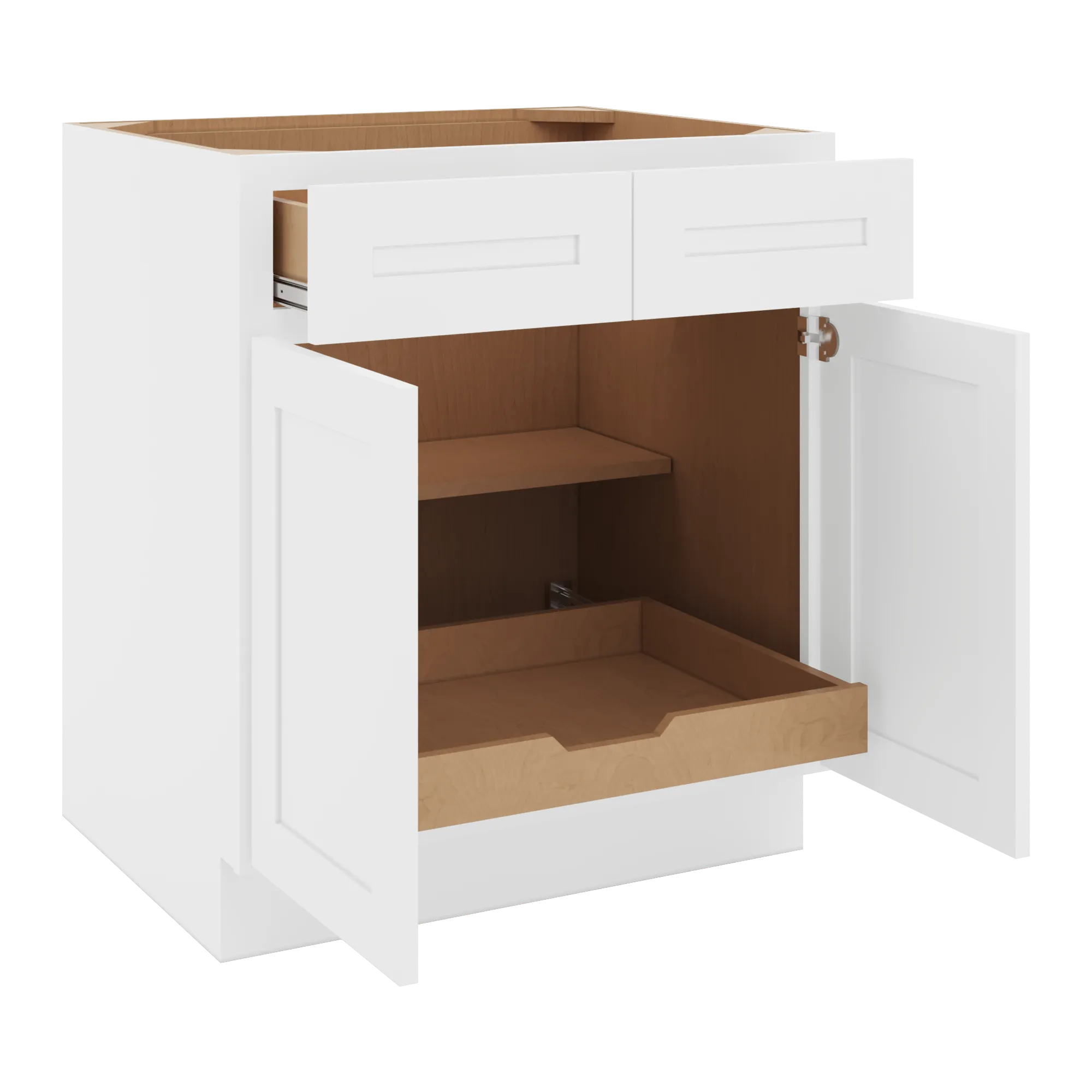cnc luxor 5 piece white 33 w 2 drawer double door base cabinet w 1 pullout shelf