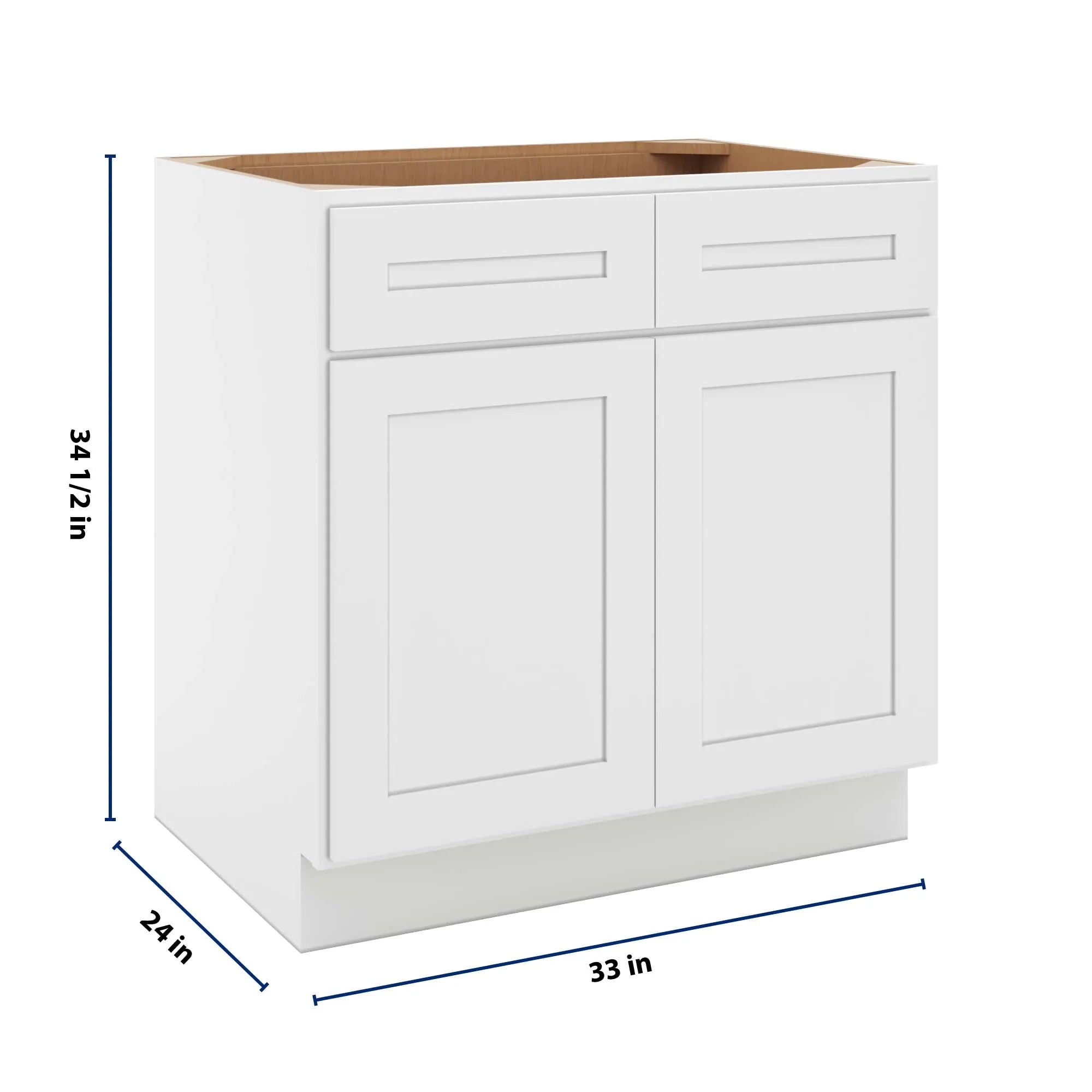cnc luxor 5 piece white 33 w 2 drawer double door base cabinet w 2 pullout shelf