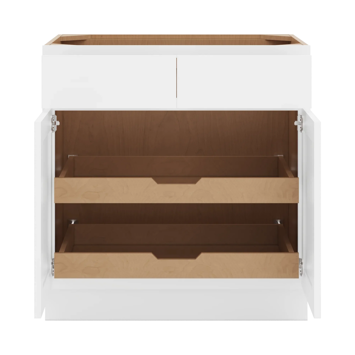 cnc luxor white 33 w 2 drawer double door base cabinet w 2 pullout shelf