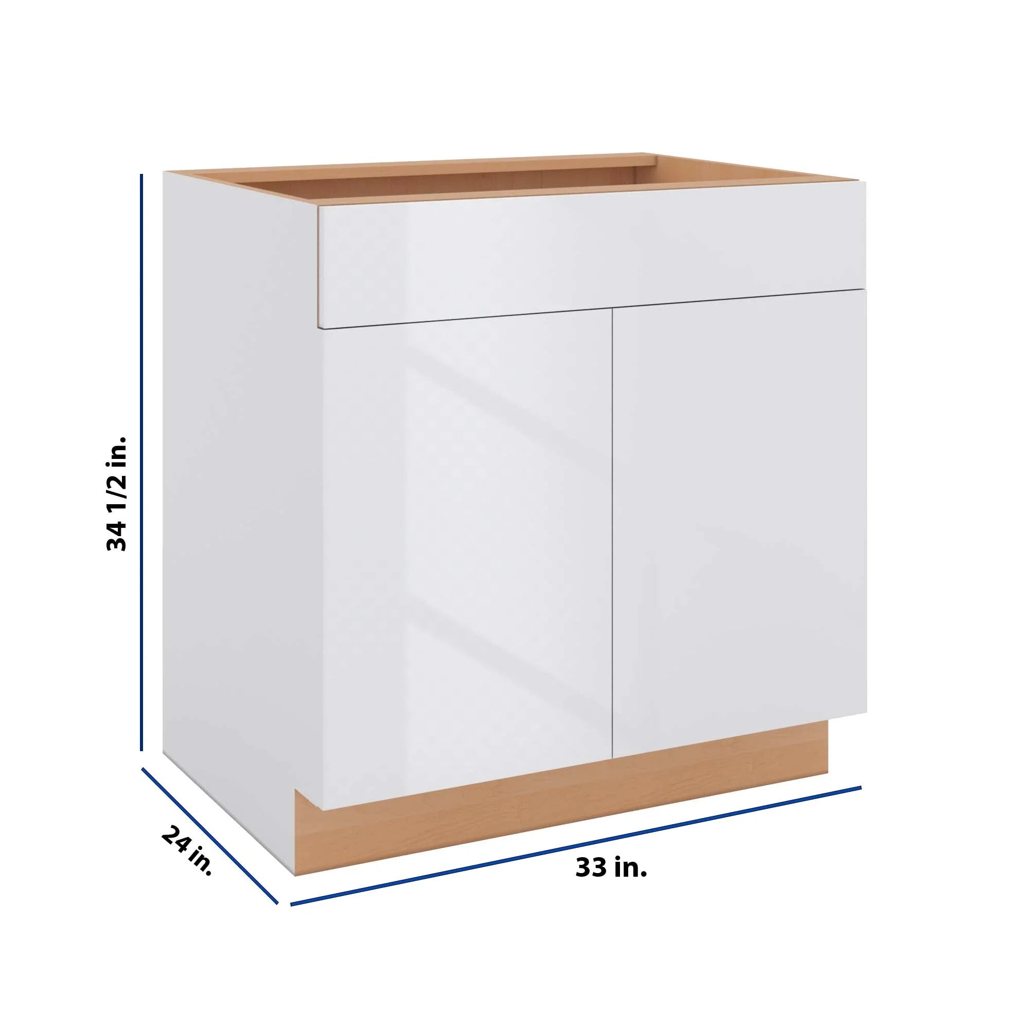 Modernform Cabinet Gloss White 33" W X 34 1/2" H X 24" D Double Door Base Cabinet