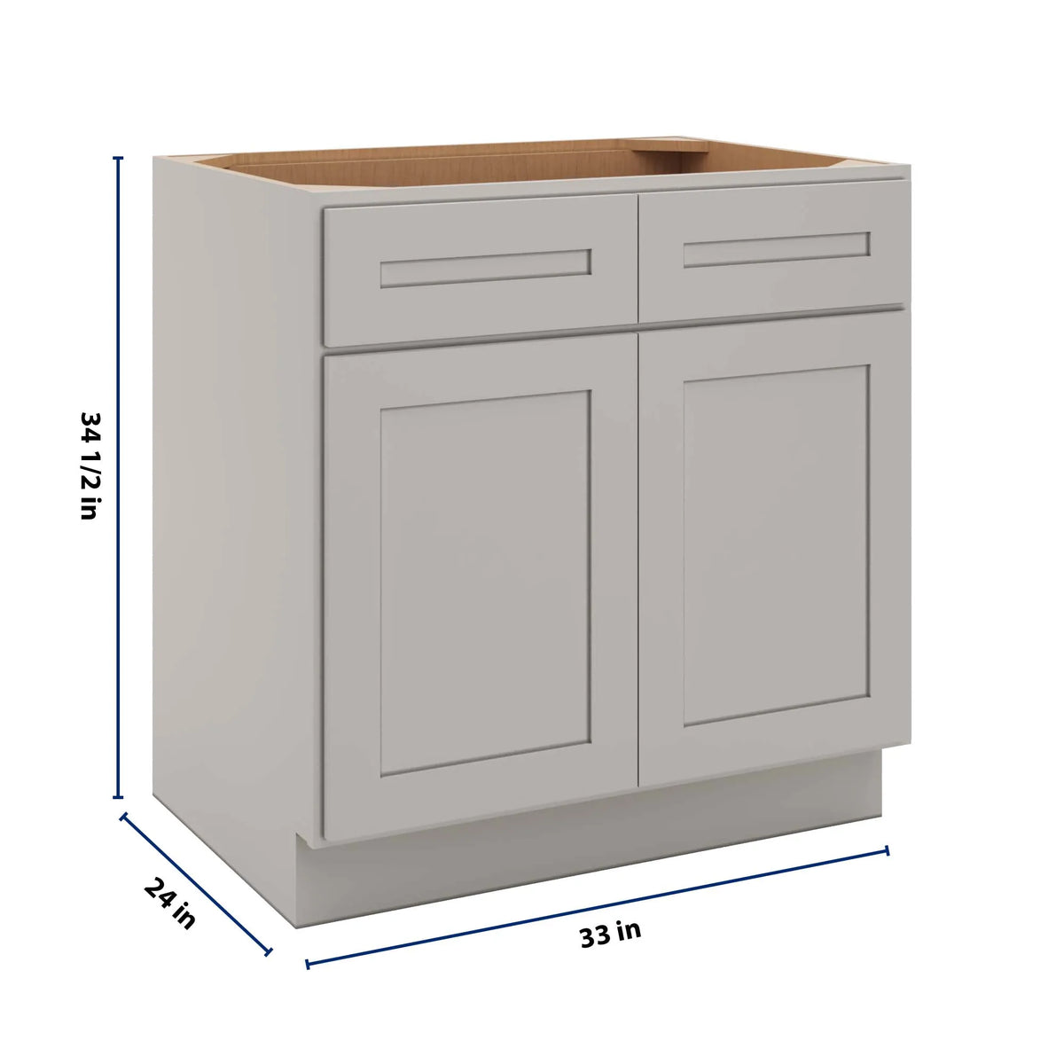 CNC Luxor 5-Piece Misty Grey 33" W 2 Drawer Double Door Base Cabinet