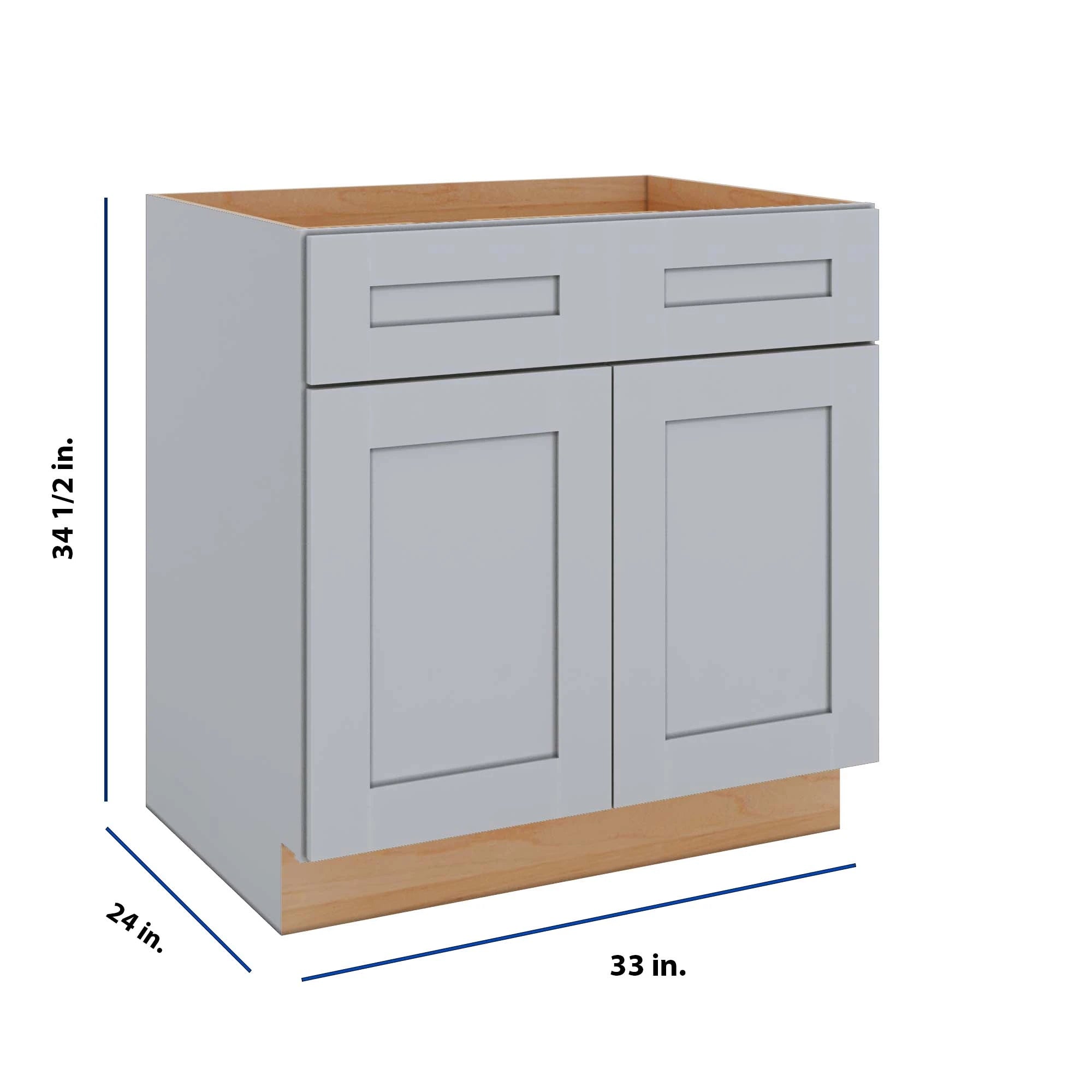 Modernform Cabinet Grey Shaker 33" W X 34 1/2" H X 24" D Double Door Base Cabinet