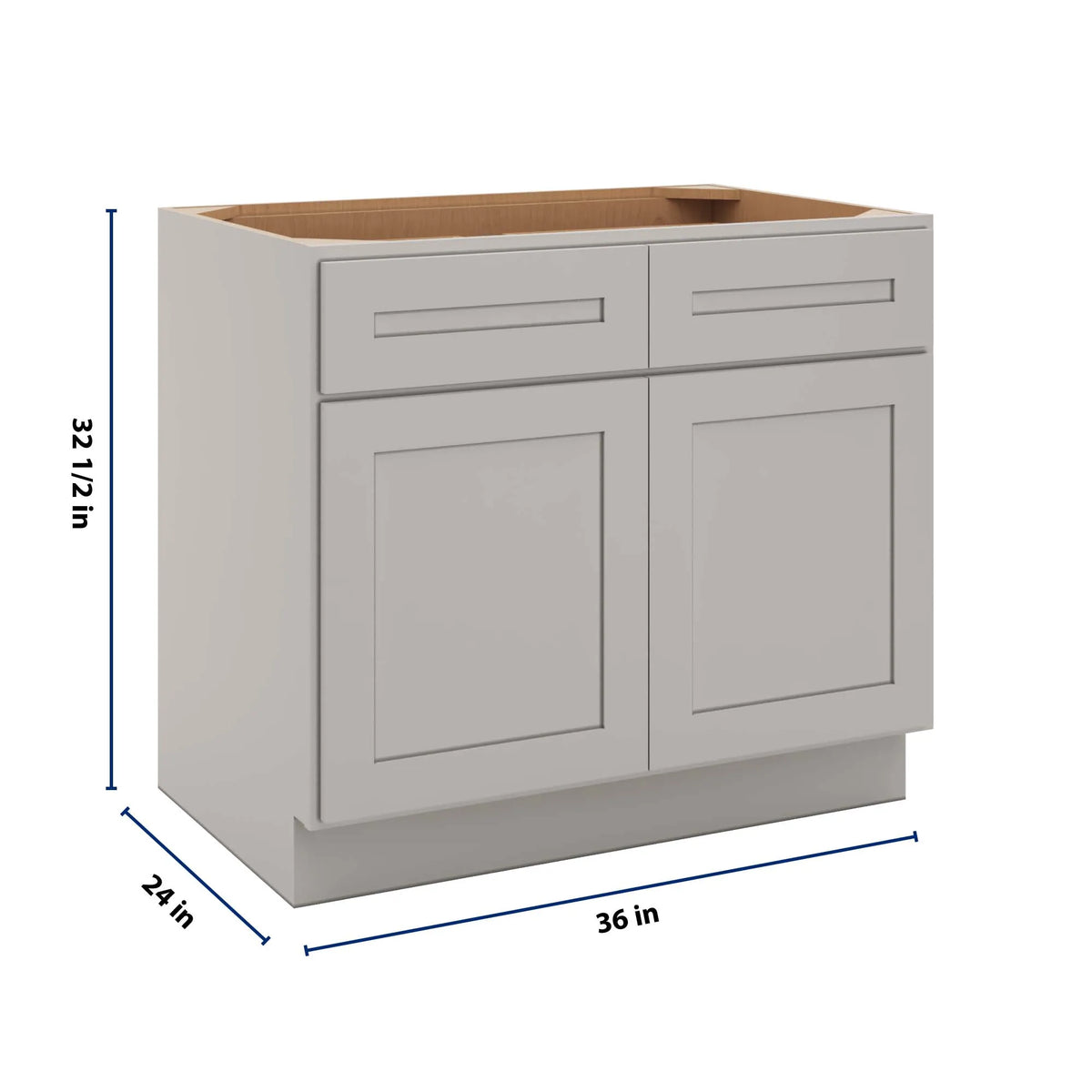CNC Luxor 5-Piece Misty Grey 36" W X 32 1/2" H Double Door 2 Drawer Base Cabinet