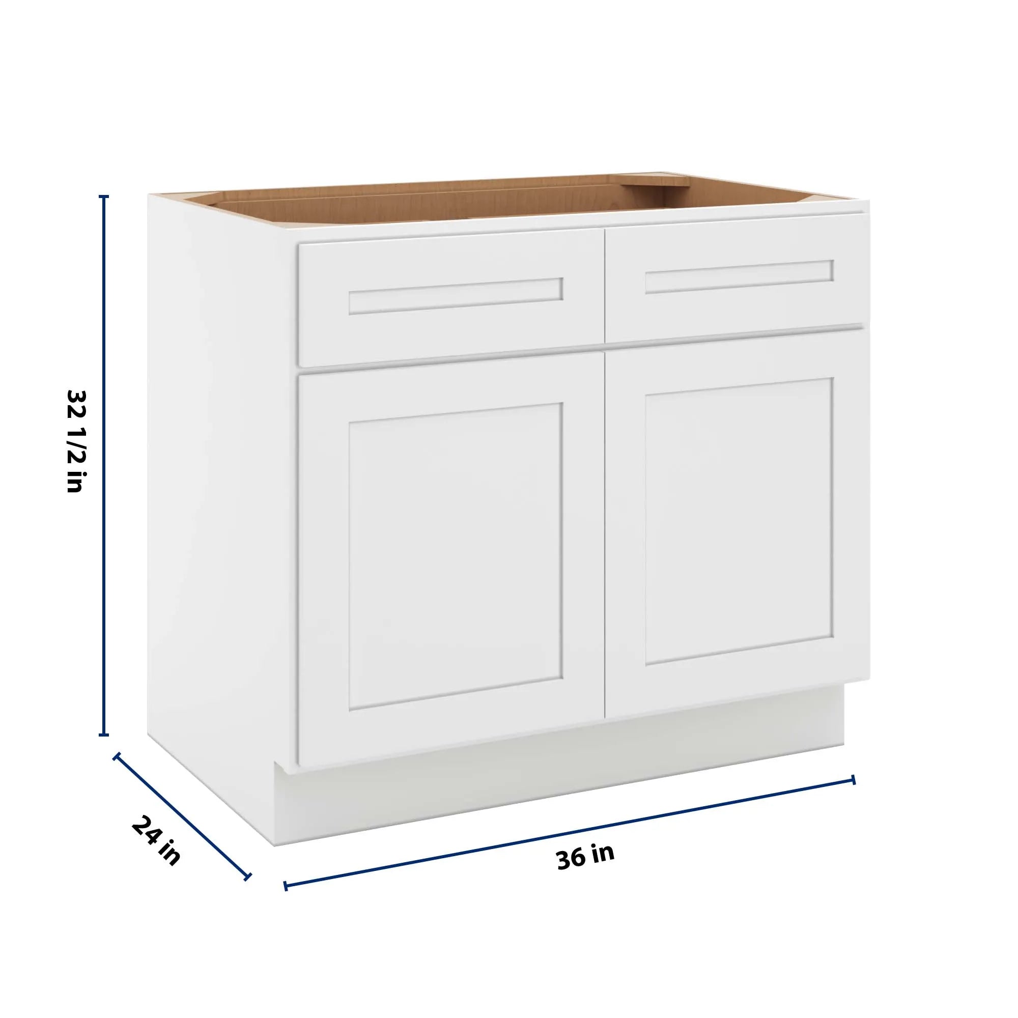 cnc luxor 5 piece white 36 w x 32 1 2 h double door 2 drawer base cabinet