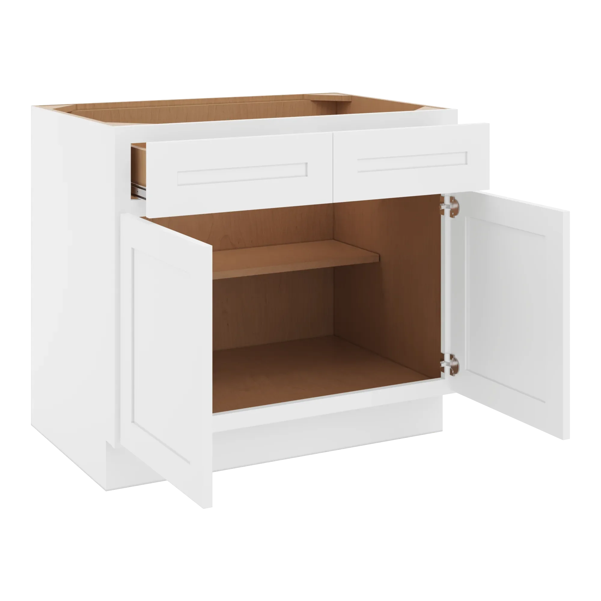 cnc luxor 5 piece white 36 w x 32 1 2 h double door 2 drawer base cabinet