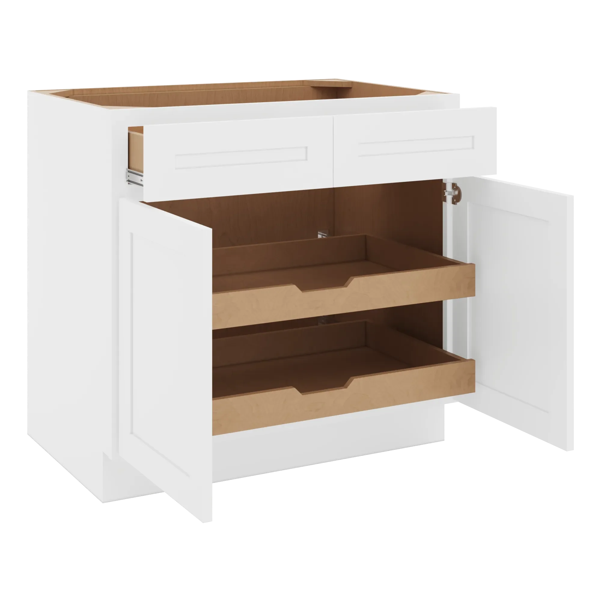 cnc luxor 5 piece white 36 w 2 drawer double door base cabinet w 2 pullout shelf