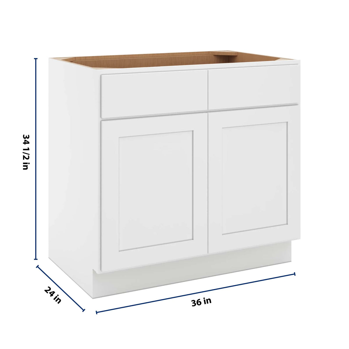 cnc luxor white 36 w 2 drawer double door base cabinet