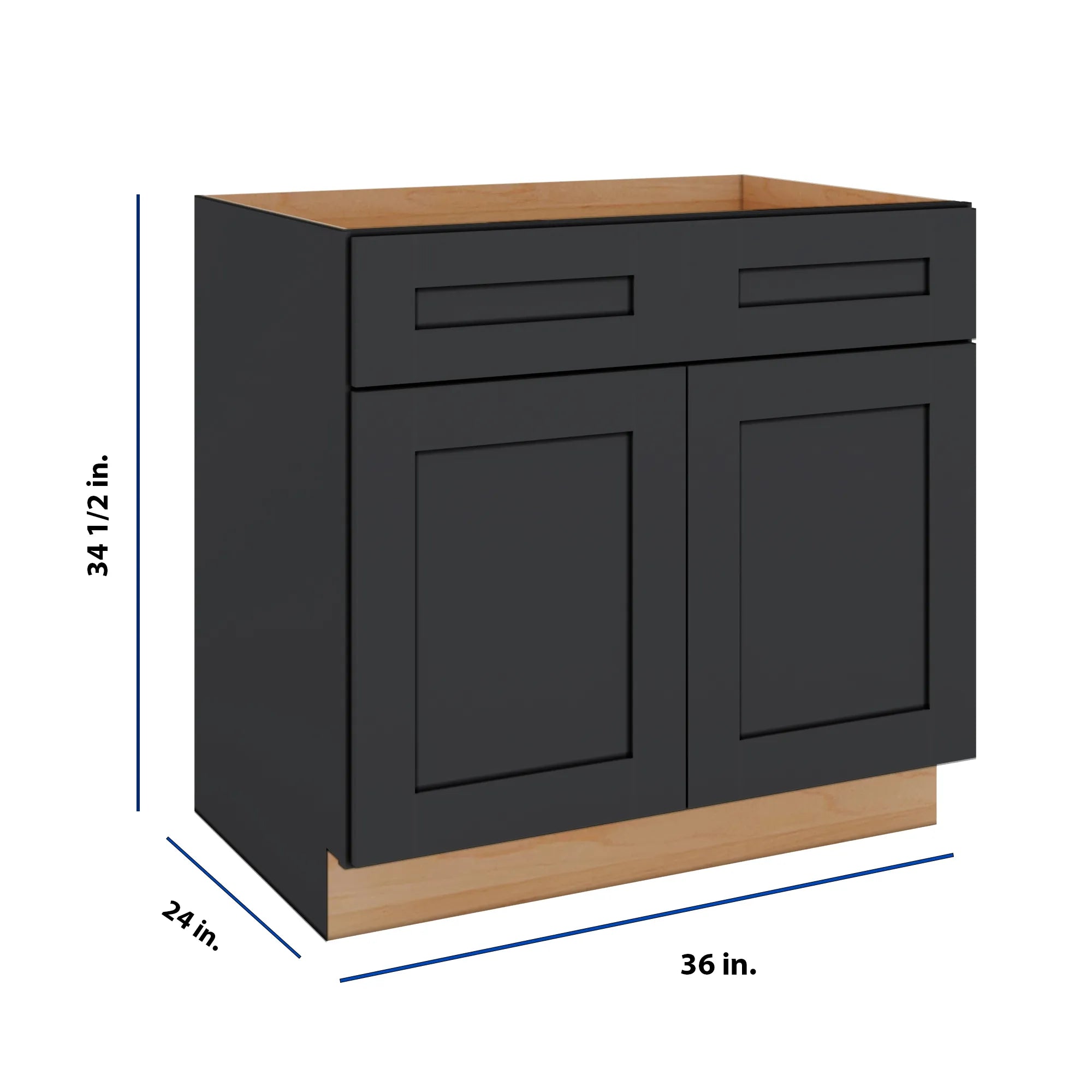 Modernform Cabinet Onyx Black Shaker 36" W X 34 1/2" H X 24" D Double Door Base Cabinet