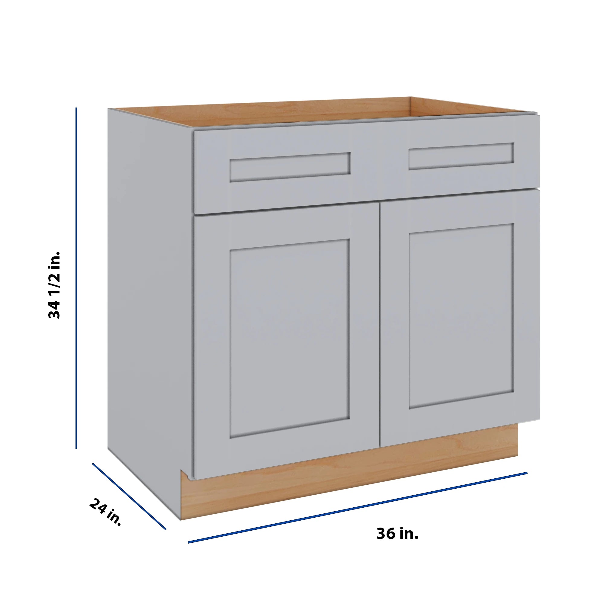 Modernform Cabinet Grey Shaker 36" W X 34 1/2" H X 24" D Double Door Base Cabinet