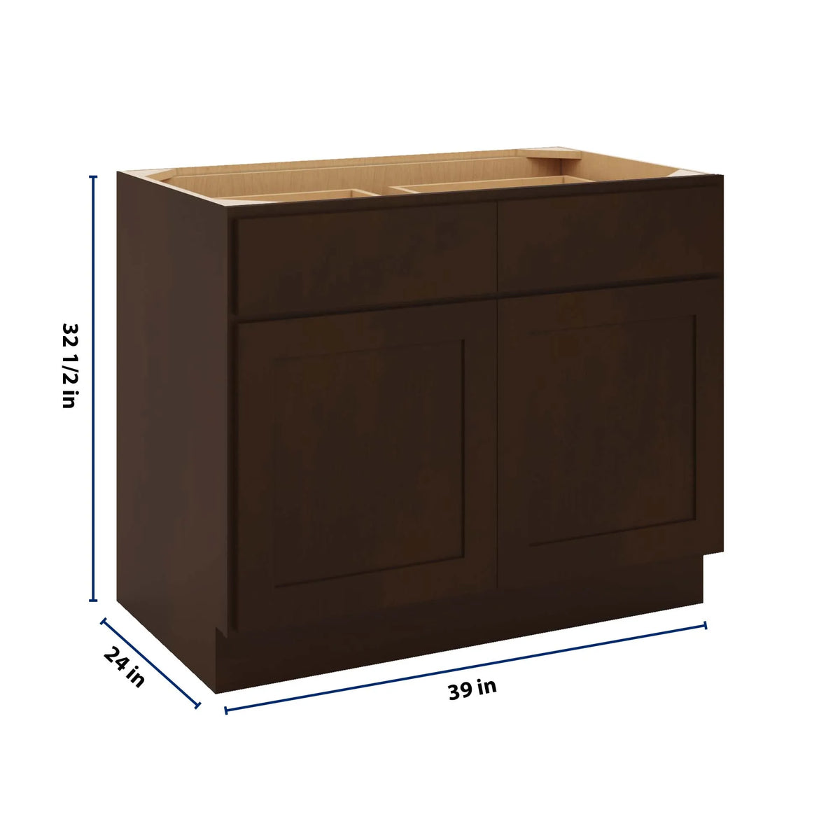 CNC Luxor 5-Piece Espresso 39" W X 32 1/2" H Double Door 2 Drawer Base Cabinet