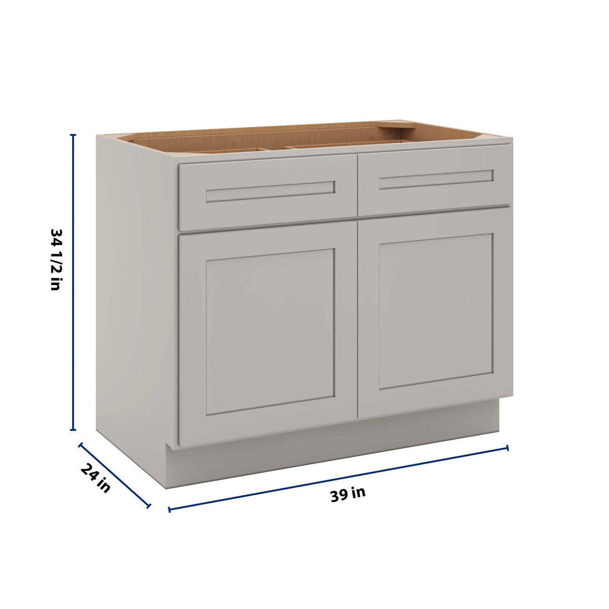 CNC Luxor 5-Piece Misty Grey 39" W X 32 1/2" H Double Door 2 Drawer Base Cabinet
