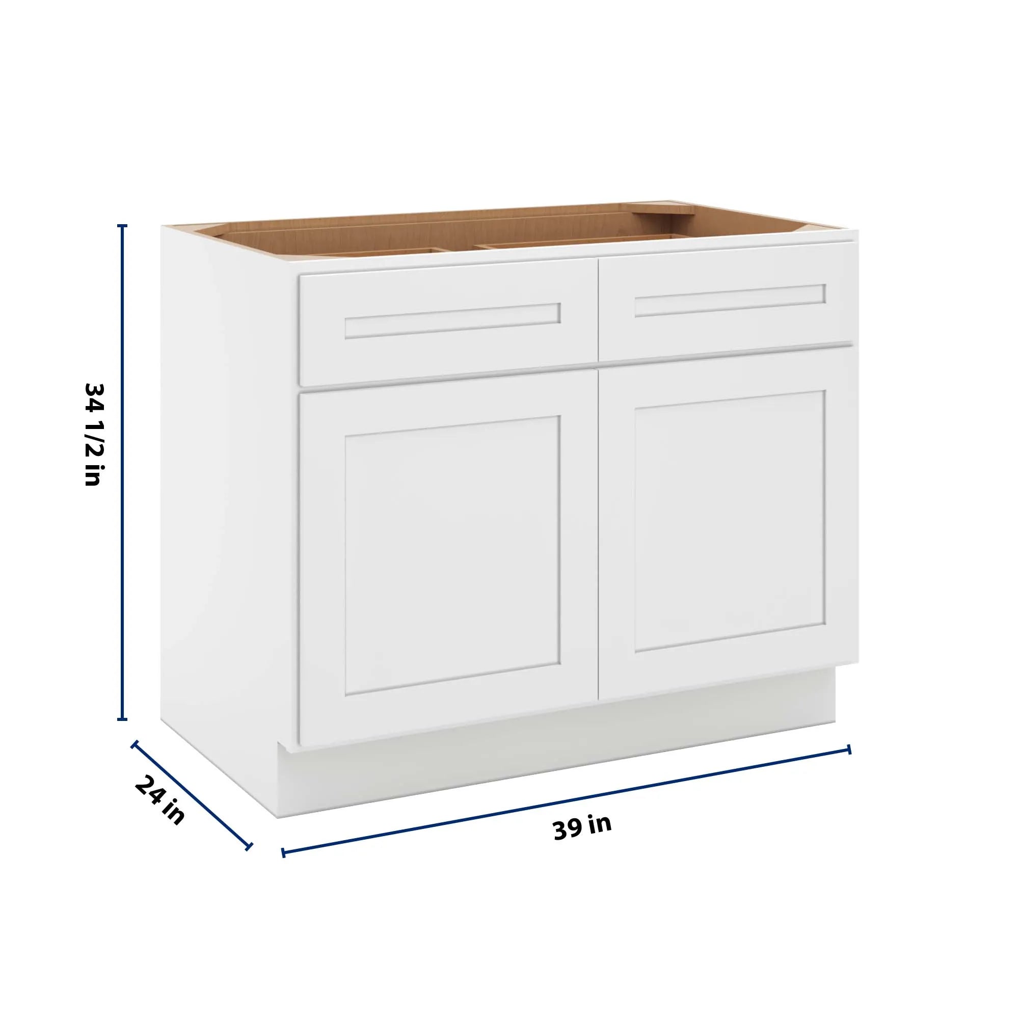 cnc luxor 5 piece white 39 w x 32 1 2 h double door 2 drawer base cabinet