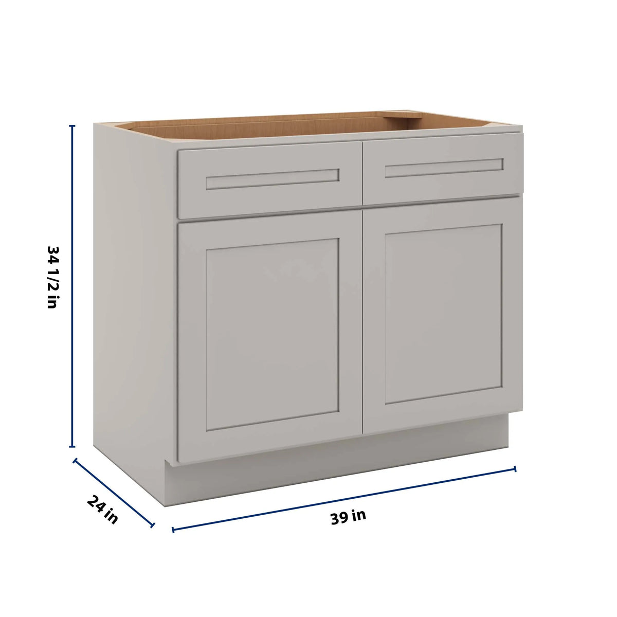 CNC Luxor 5-Piece Misty Grey 39" W 2 Drawer Double Door Base Cabinet W/ 1 Pullout Shelf