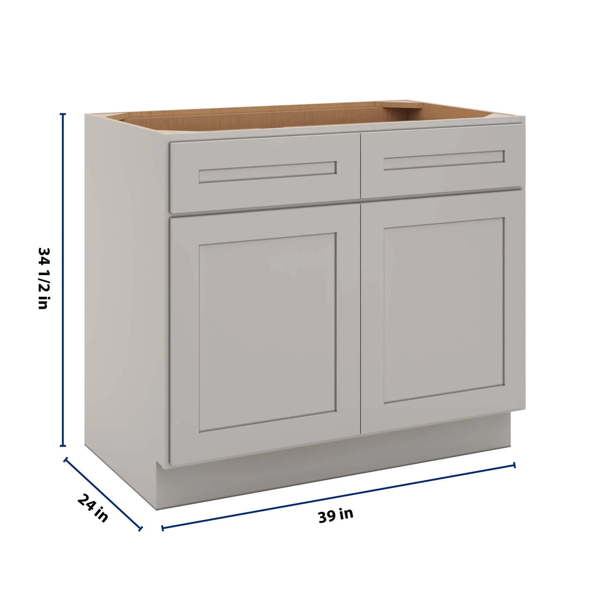 CNC Luxor 5-Piece Misty Grey 39" W 2 Drawer Double Door Base Cabinet W/ 2 Pullout Shelf
