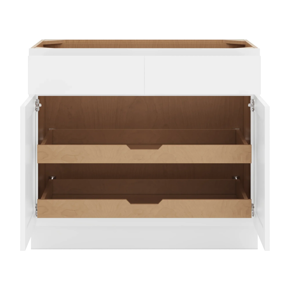 cnc luxor white 39 w 2 drawer double door base cabinet w 2 pullout shelf