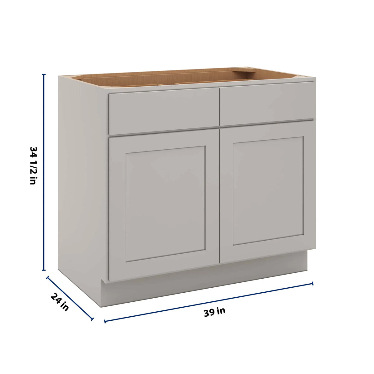 cnc luxor misty grey 39 w 2 drawer double door base cabinet