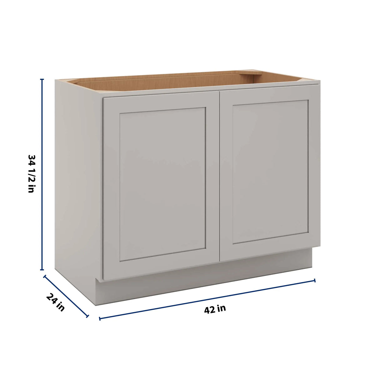 CNC Luxor 5-Piece Misty Grey 42" W Full Height Double Door Base Cabinet W/ 2 Pullout Shelf