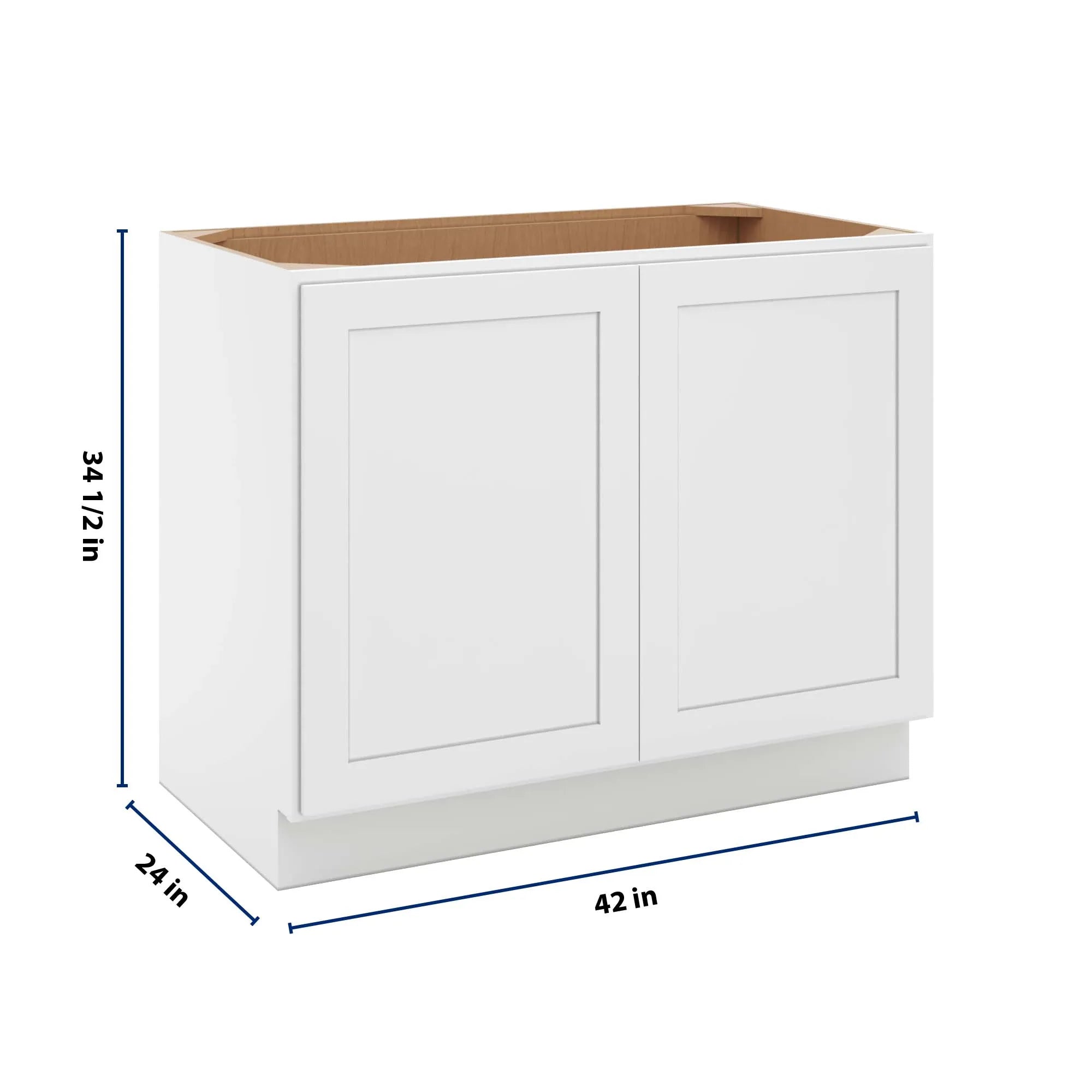 cnc luxor 5 piece white 42 w full height double door base cabinet w 2 pullout shelf