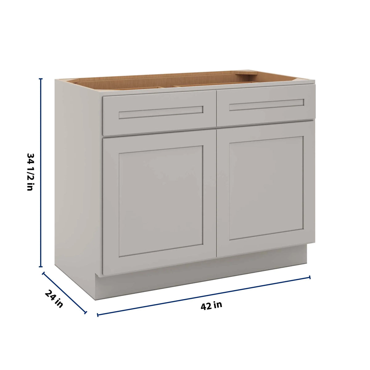 CNC Luxor 5-Piece Misty Grey 42" W 2 Drawer Double Door Base Cabinet W/ 1 Pullout Shelf