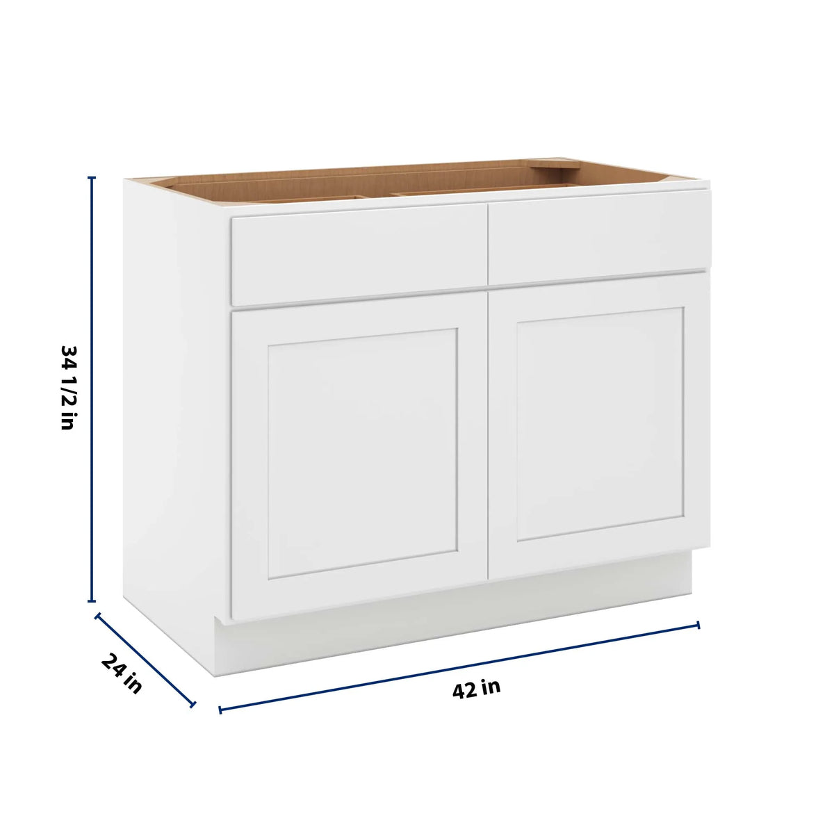 cnc luxor white 42 w 2 drawer double door base cabinet w 1 pullout shelf