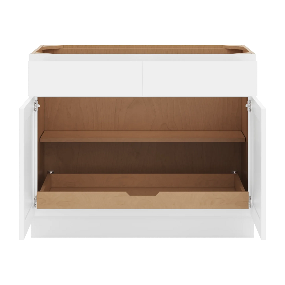 cnc luxor white 42 w 2 drawer double door base cabinet w 1 pullout shelf