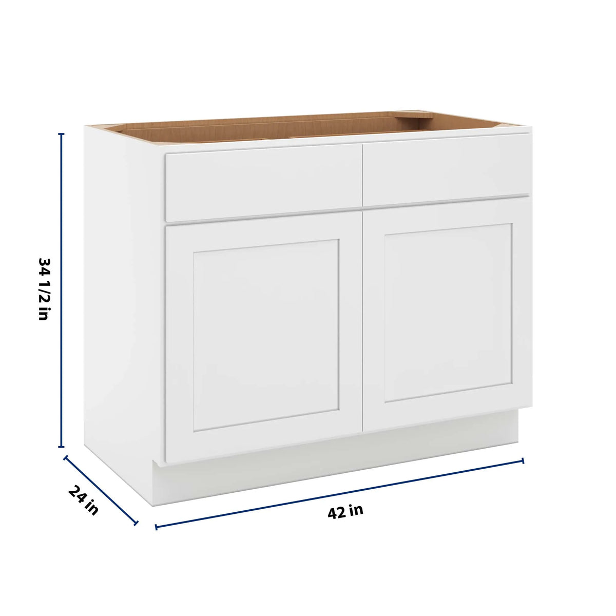 cnc luxor white 42 w 2 drawer double door base cabinet w 2 pullout shelf