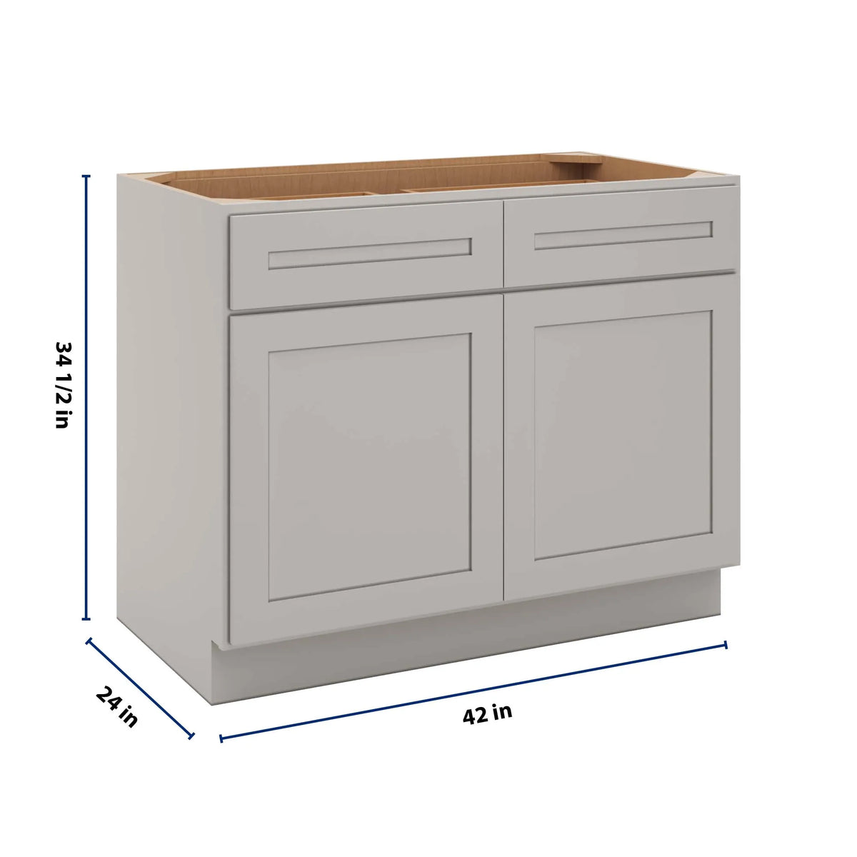 CNC Luxor 5-Piece Misty Grey 42" W 2 Drawer Double Door Base Cabinet