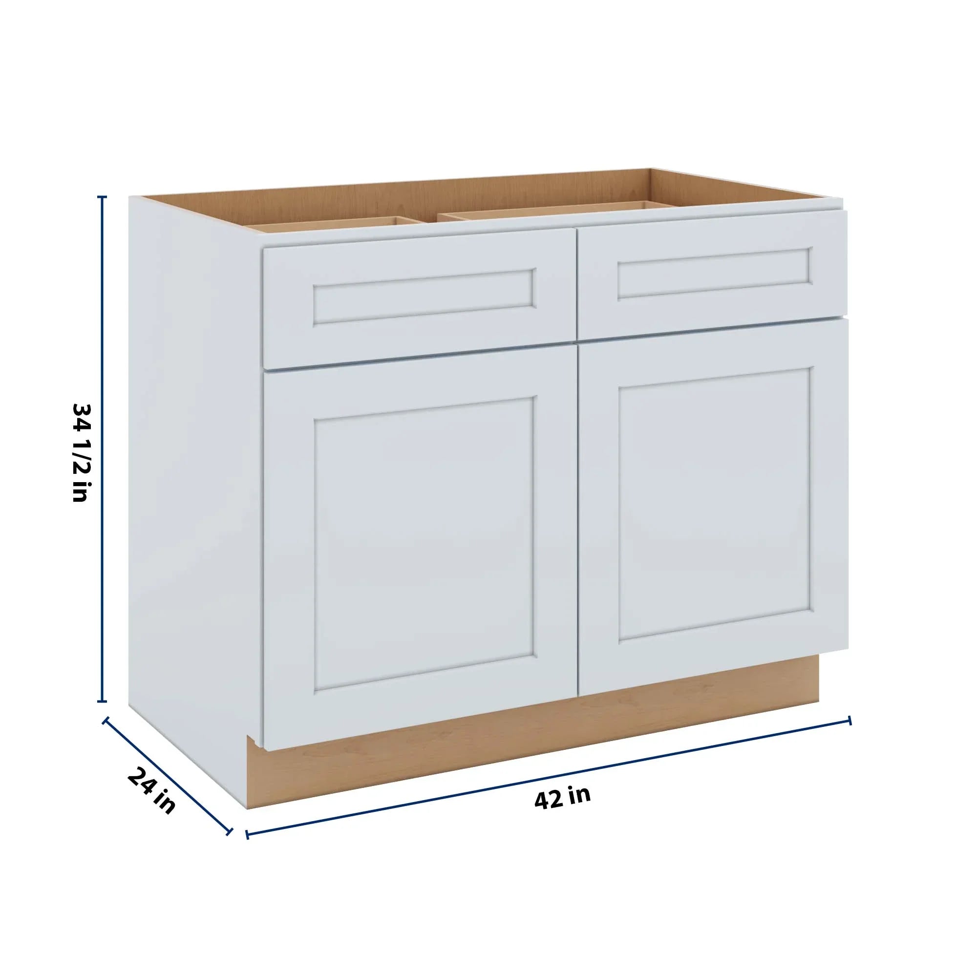 J&K White Shaker S8 Double Door Standard Base Cab - 42" W
