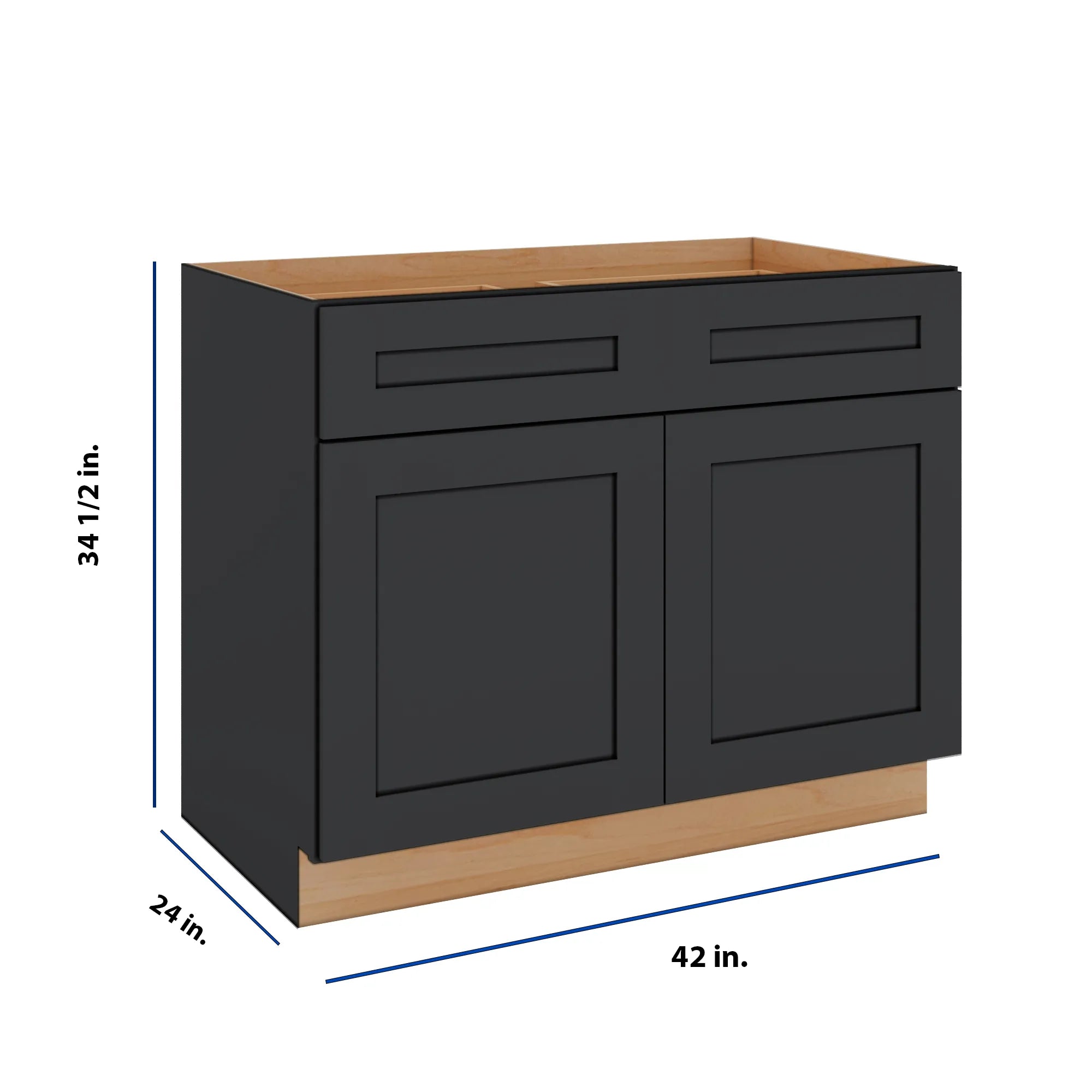 Modernform Cabinet Onyx Black Shaker 42" W X 34 1/2" H X 24" D Double Door Base Cabinet