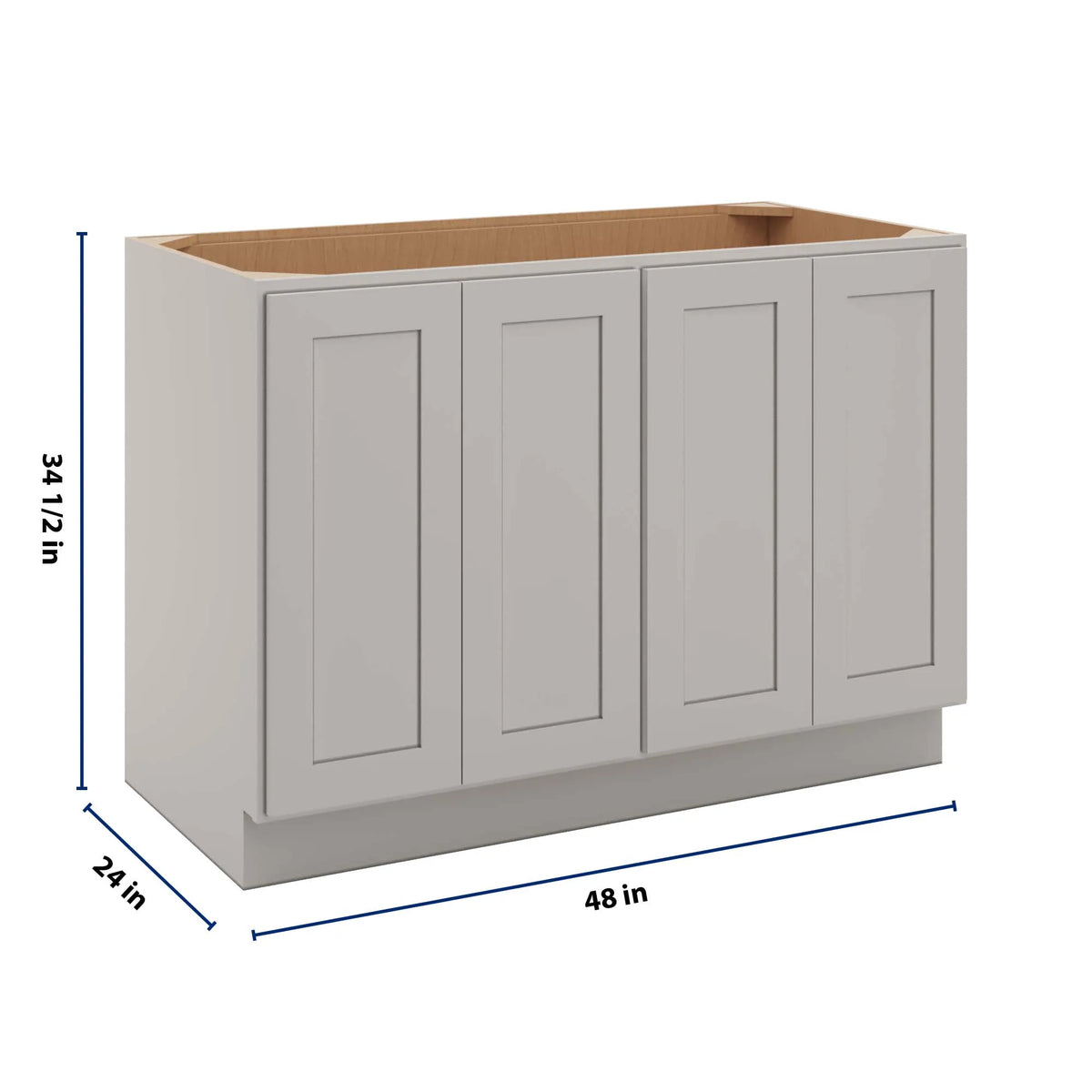 CNC Luxor 5-Piece Misty Grey 48" W Full Height Four Door Base Cabinet W/ 2 Pullout Shelf