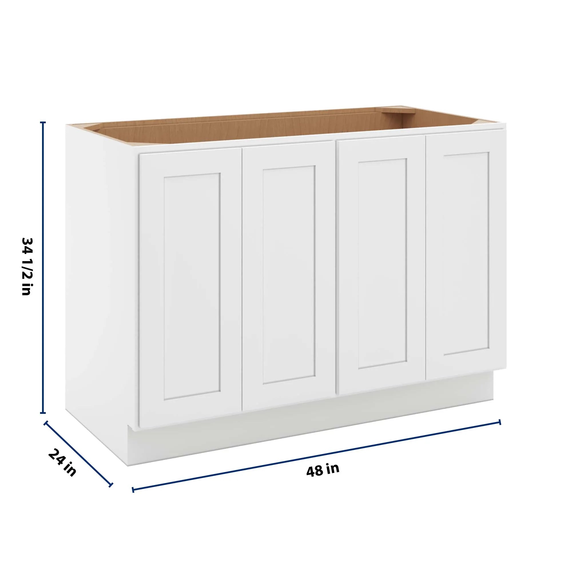 cnc luxor 5 piece white 48 w full height four door base cabinet w 2 pullout shelf