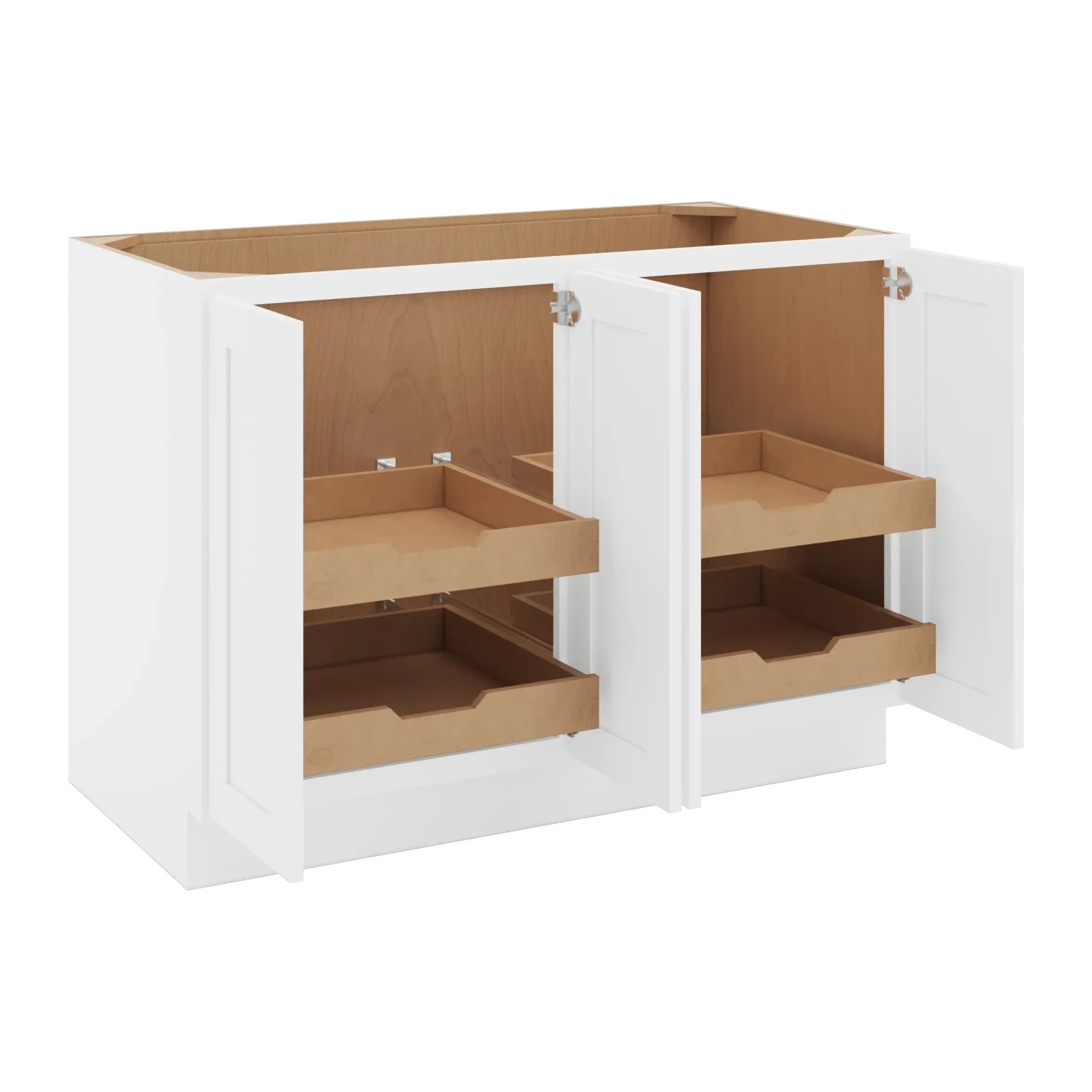 cnc luxor 5 piece white 48 w full height four door base cabinet w 2 pullout shelf
