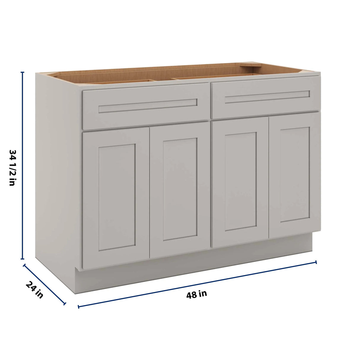 CNC Luxor 5-Piece Misty Grey 48" W 2 Drawer Four Door Base Cabinet W/ 2 Pullout Shelf