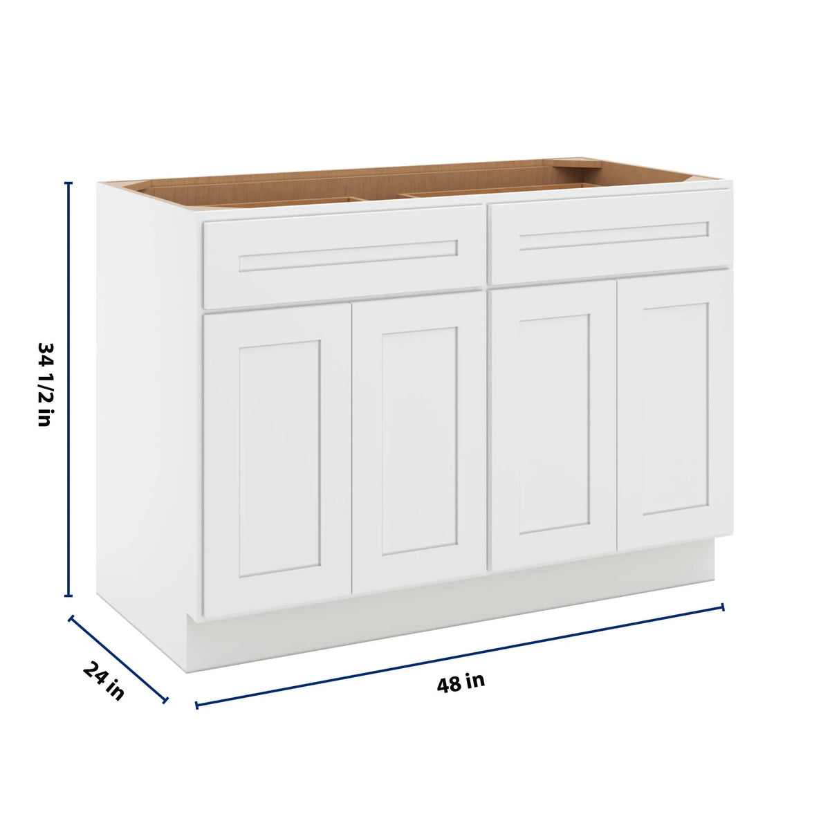 CNC Luxor 5-Piece White 48" W 2 Drawer Four Door Base Cabinet W/ 4 Pullout Shelf