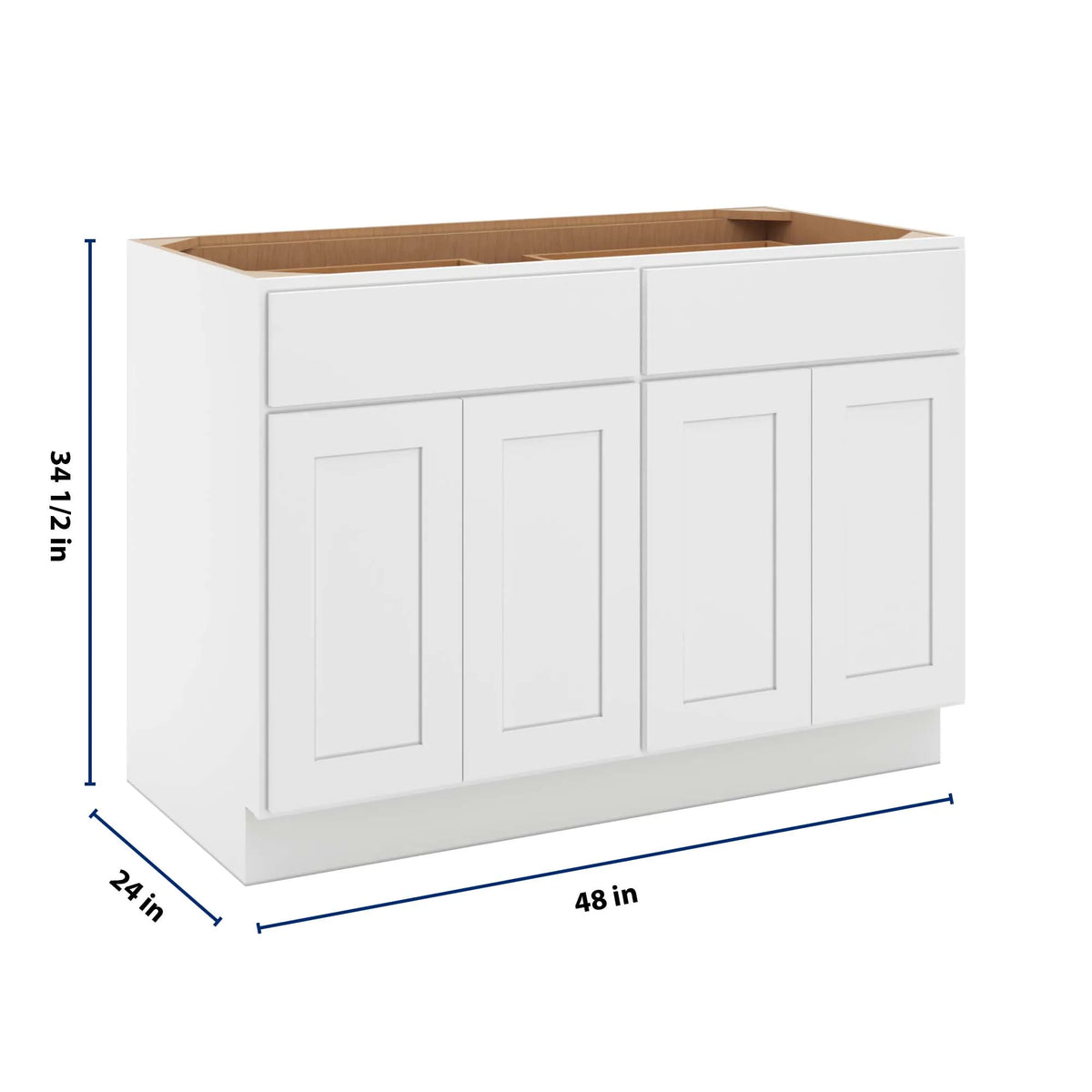 cnc luxor white 48 w 2 drawer four door base cabinet w 4 pullout shelf
