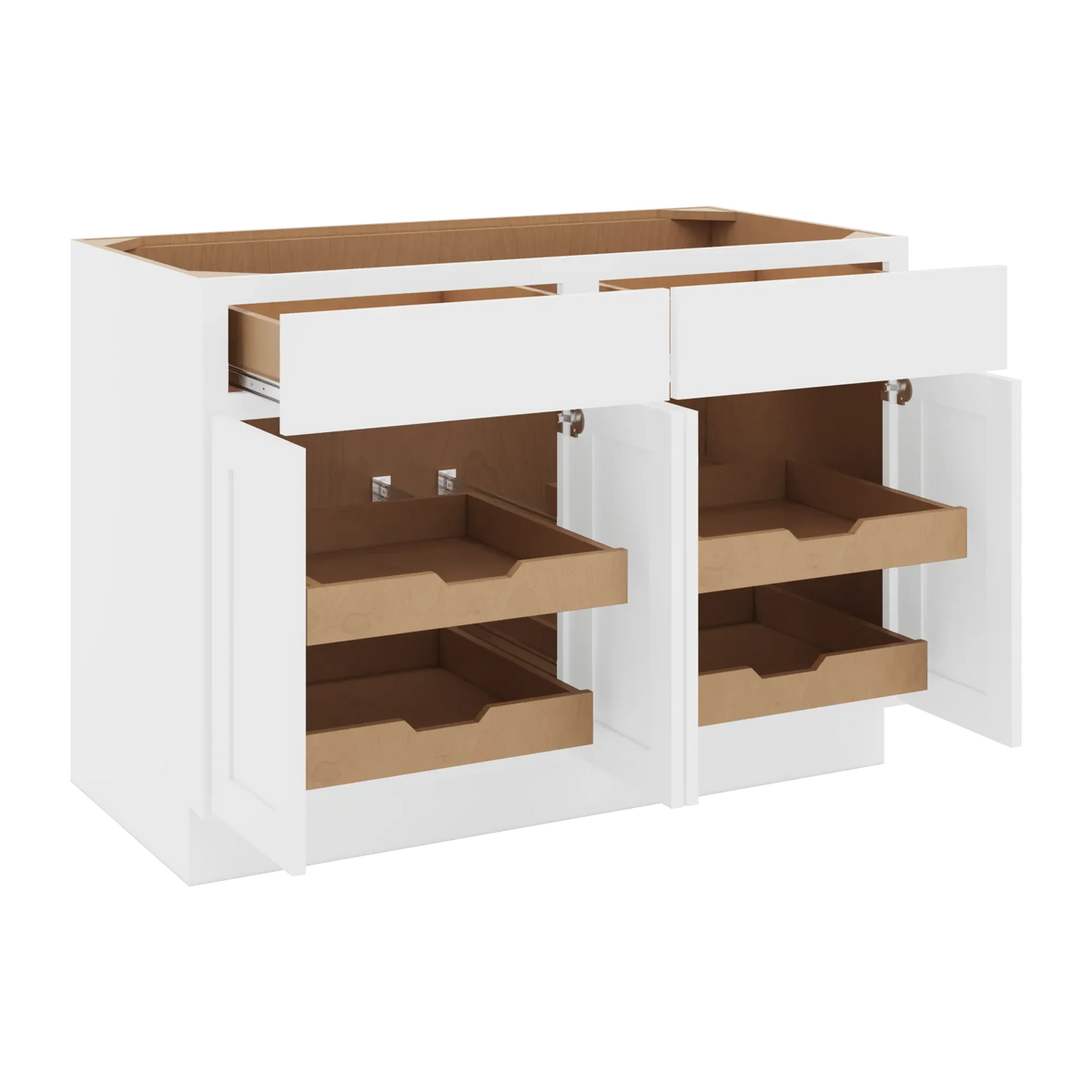 cnc luxor white 48 w 2 drawer four door base cabinet w 4 pullout shelf