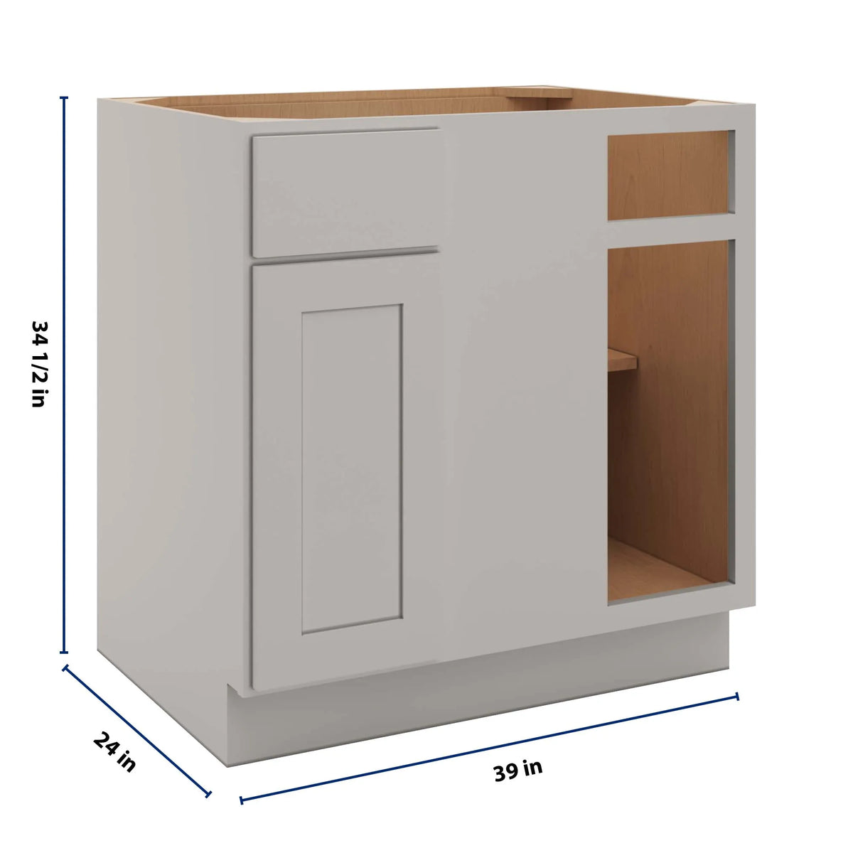 cnc luxor misty grey 39 to 42 w x 34 1 2 h blind base cabinet