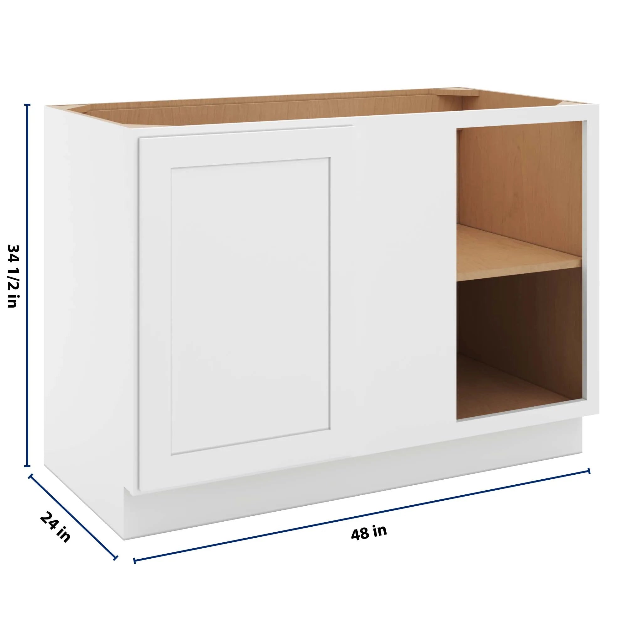 cnc luxor 5 piece white 48 to 51 w x 34 1 2 h full height blind base cabinet
